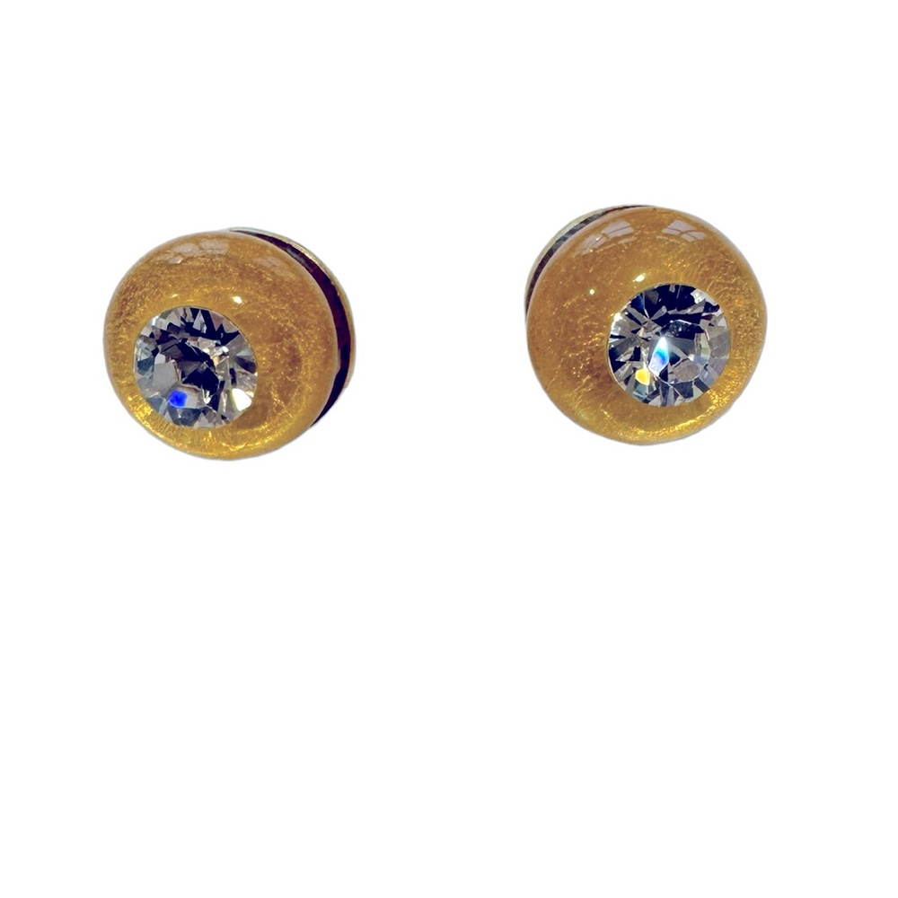 Beautiful costume diamond stud earrings set in gold-flecked lucite. EUC